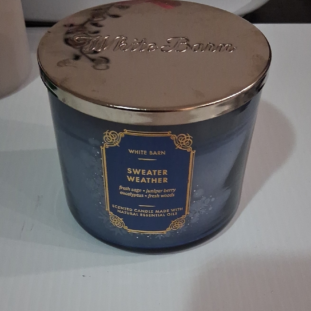 White Barn Sweater Weather Candle - Blue and Gold